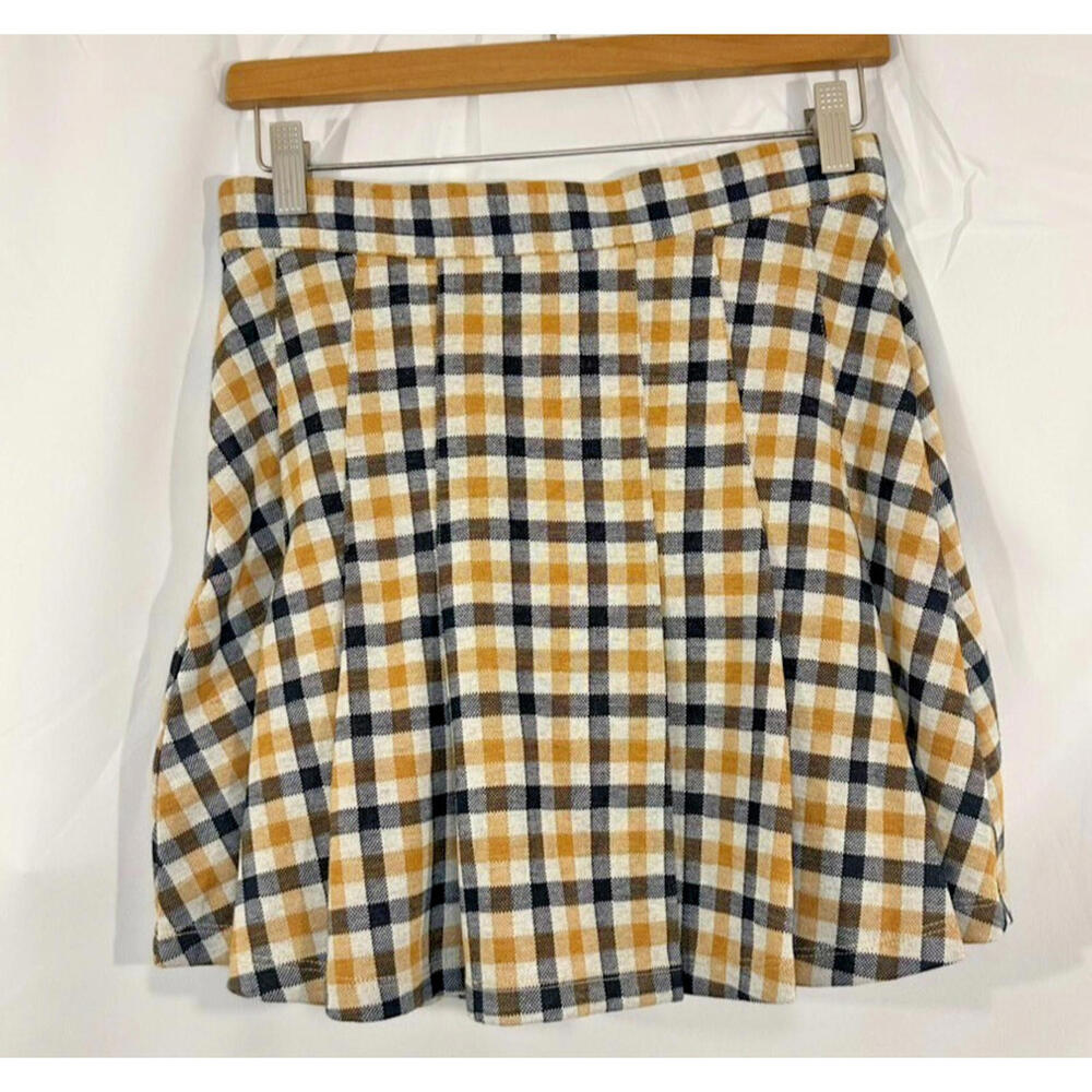 Free People Honey Pleated Skirt Women's Size 6 Yellow Black Plaid